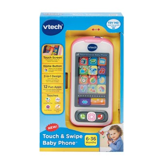 VTech Touch and Swipe Baby Phone With 12 Pretend Apps, Pink
